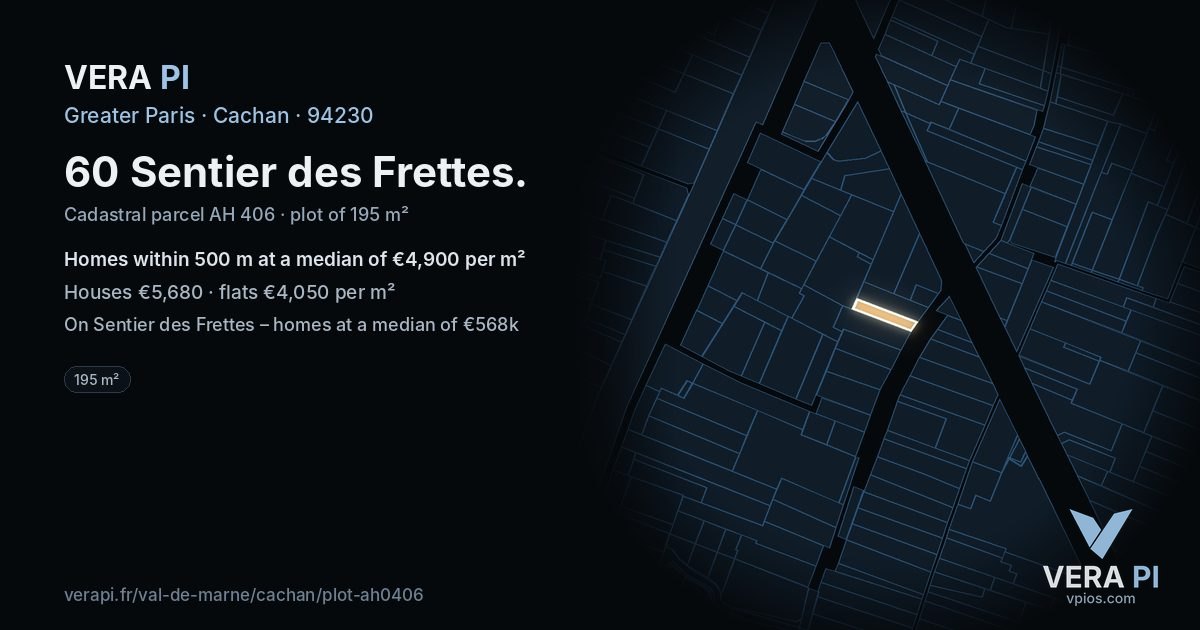 60 Sentier des Frettes, Cachan at night – the plot lit, the parcels around coloured by the prices near them