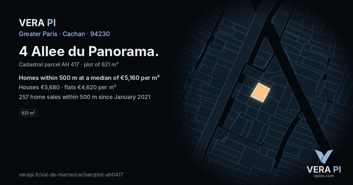 4 Allee du Panorama, Cachan at night – the plot lit, the parcels around coloured by the prices near them