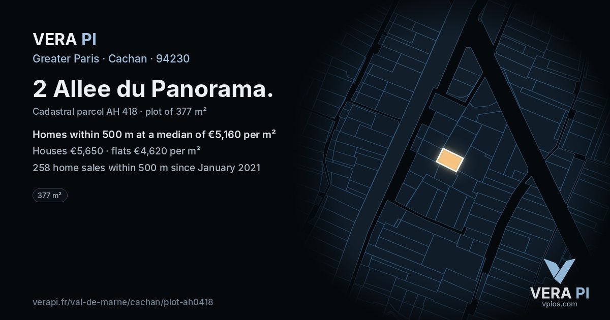 2 Allee du Panorama, Cachan at night – the plot lit, the parcels around coloured by the prices near them