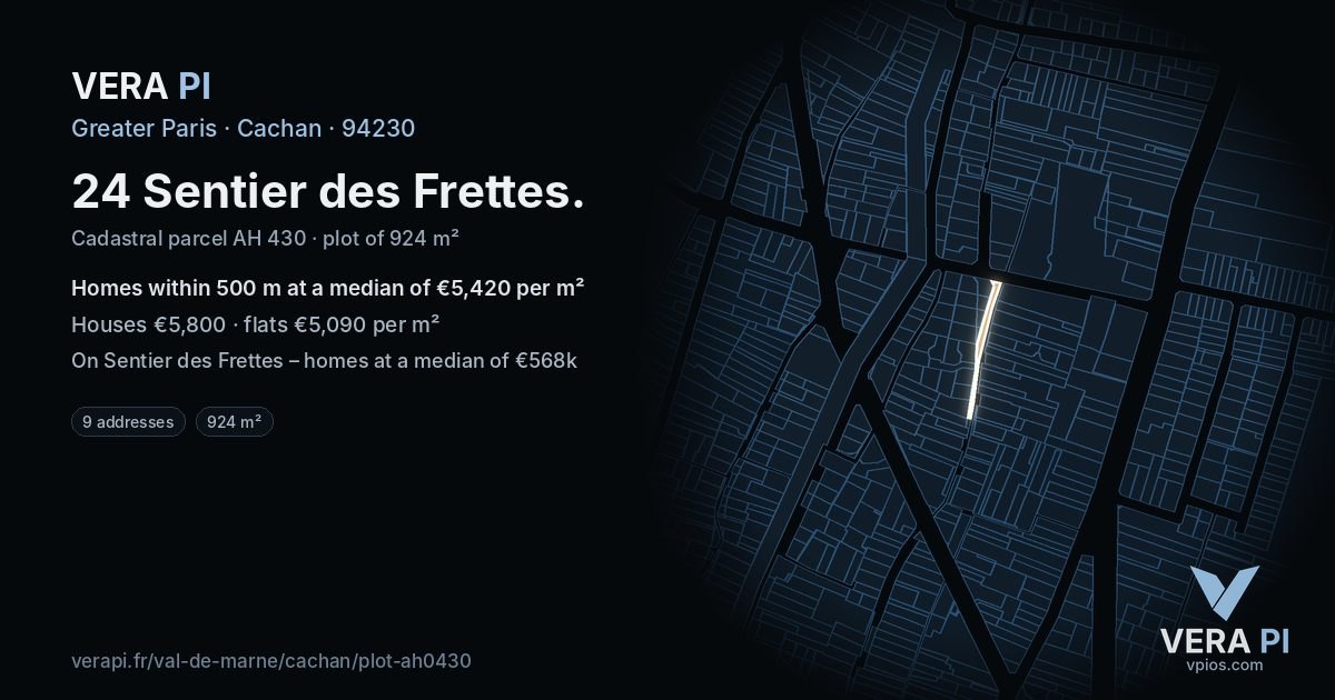 24 Sentier des Frettes, Cachan at night – the plot lit, the parcels around coloured by the prices near them