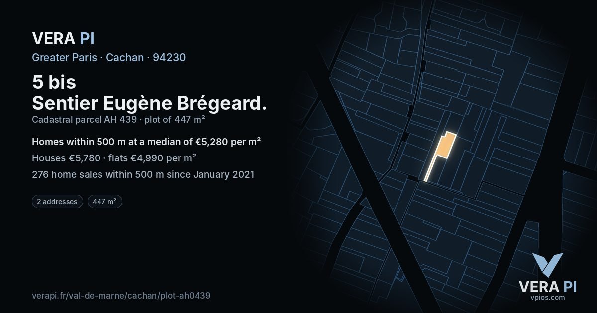 5 bis Sentier Eugène Brégeard, Cachan at night – the plot lit, the parcels around coloured by the prices near them