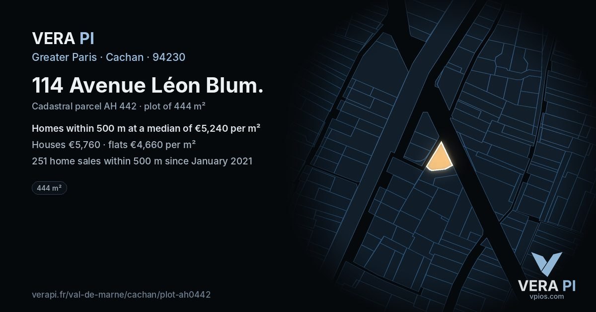 114 Avenue Léon Blum, Cachan at night – the plot lit, the parcels around coloured by the prices near them