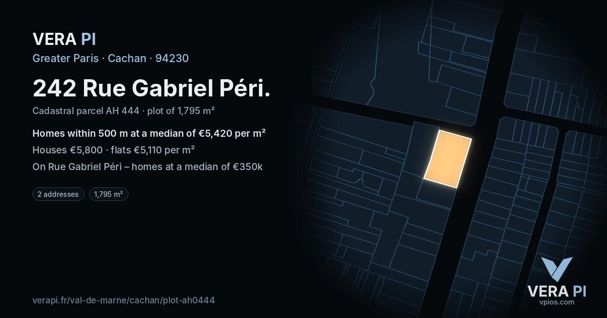242 Rue Gabriel Péri, Cachan at night – the plot lit, the parcels around coloured by the prices near them