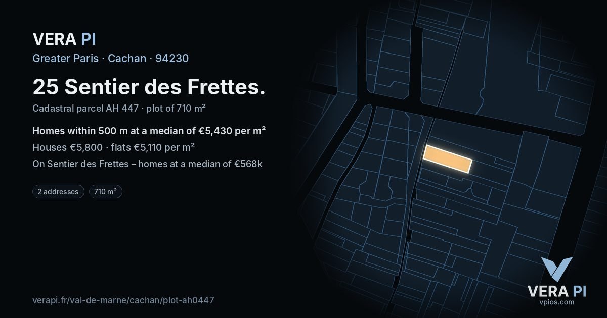 25 Sentier des Frettes, Cachan at night – the plot lit, the parcels around coloured by the prices near them