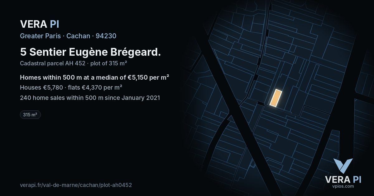 5 Sentier Eugène Brégeard, Cachan at night – the plot lit, the parcels around coloured by the prices near them