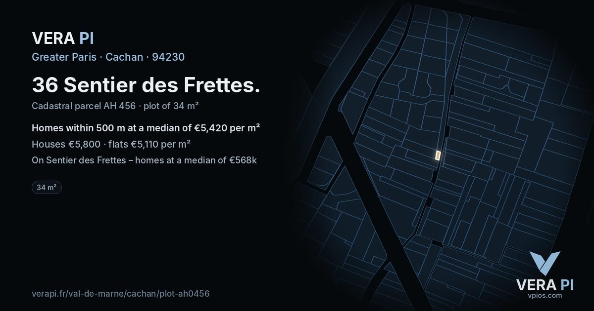 36 Sentier des Frettes, Cachan at night – the plot lit, the parcels around coloured by the prices near them