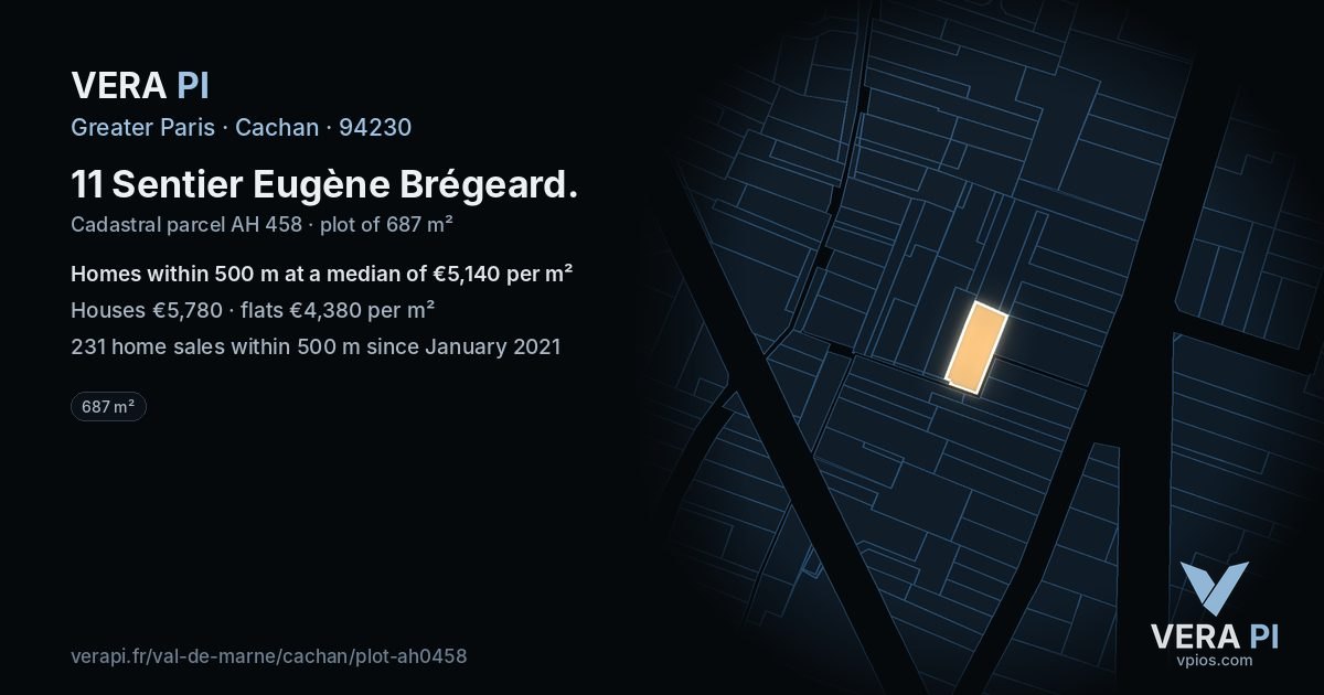 11 Sentier Eugène Brégeard, Cachan at night – the plot lit, the parcels around coloured by the prices near them
