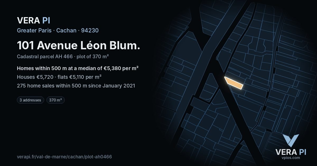 101 Avenue Léon Blum, Cachan at night – the plot lit, the parcels around coloured by the prices near them