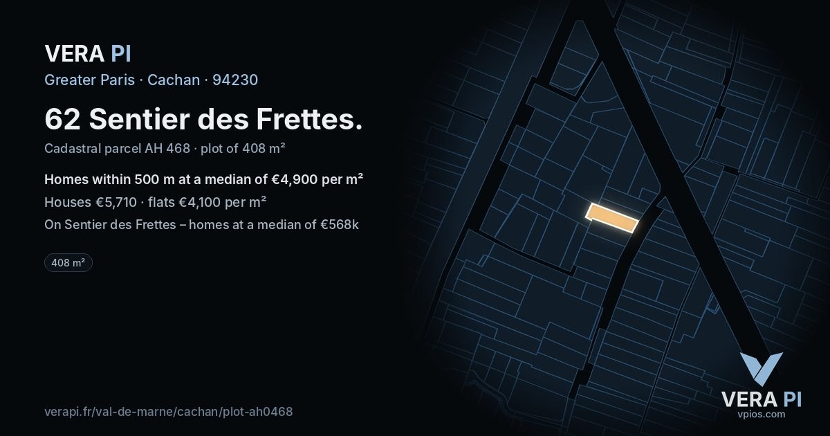 62 Sentier des Frettes, Cachan at night – the plot lit, the parcels around coloured by the prices near them