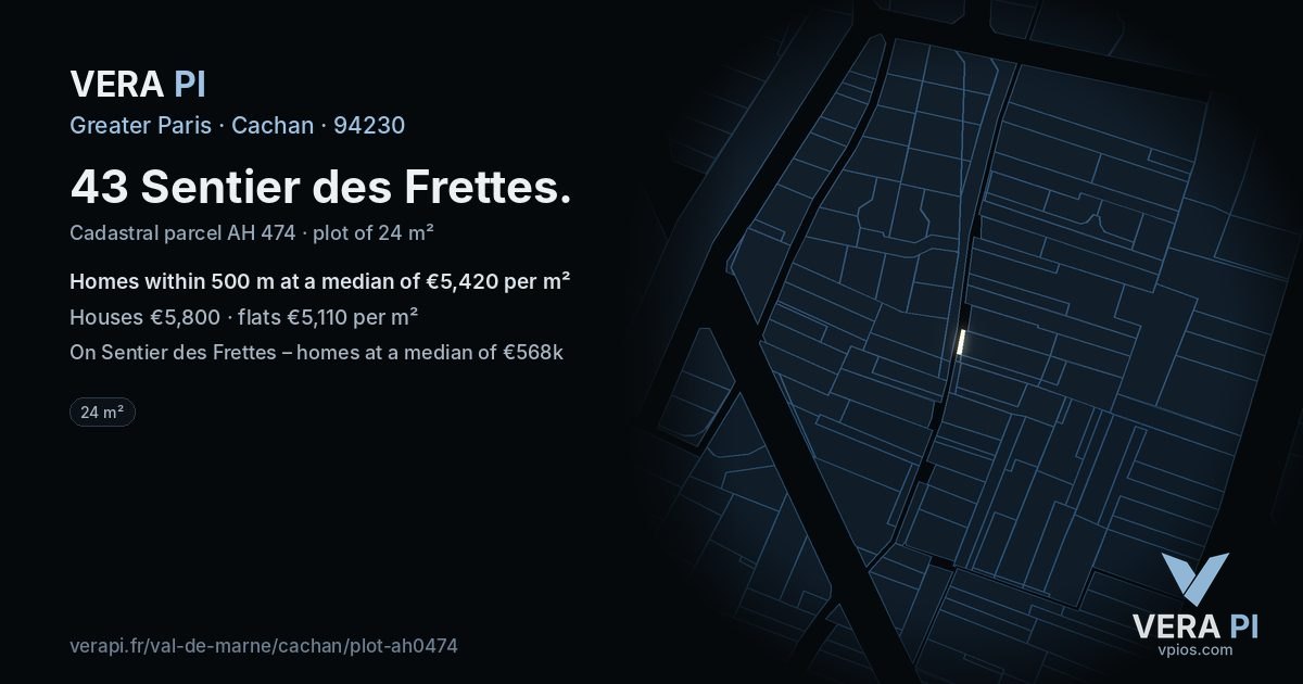 43 Sentier des Frettes, Cachan at night – the plot lit, the parcels around coloured by the prices near them