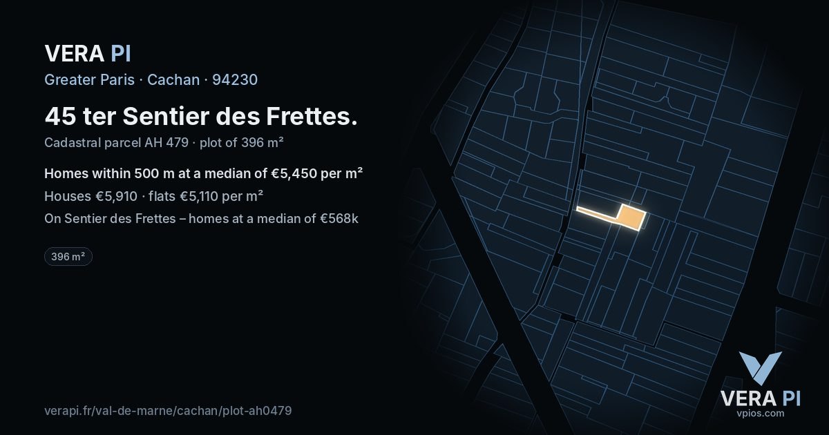 45 ter Sentier des Frettes, Cachan at night – the plot lit, the parcels around coloured by the prices near them