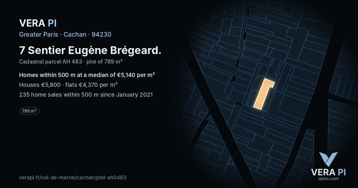 7 Sentier Eugène Brégeard, Cachan at night – the plot lit, the parcels around coloured by the prices near them