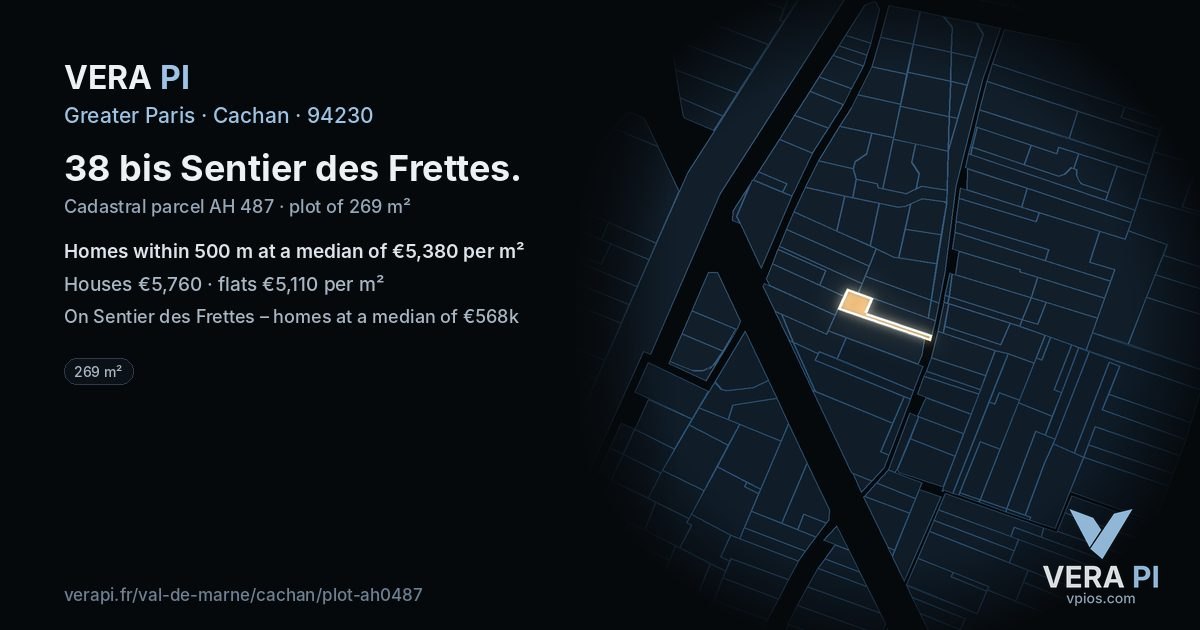 38 bis Sentier des Frettes, Cachan at night – the plot lit, the parcels around coloured by the prices near them