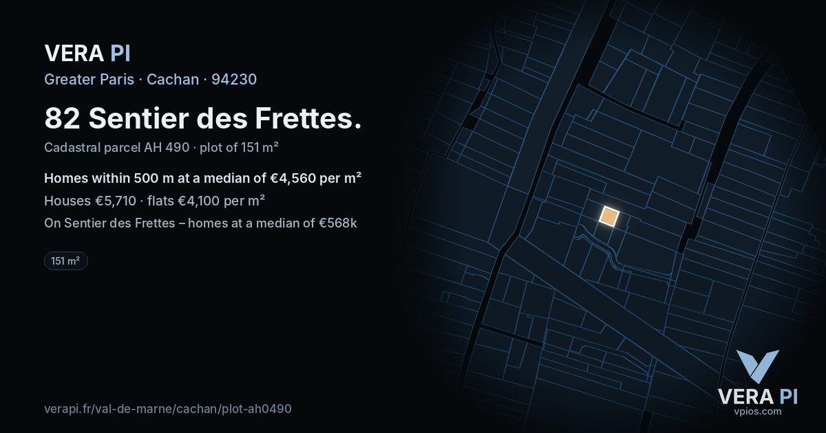 82 Sentier des Frettes, Cachan at night – the plot lit, the parcels around coloured by the prices near them