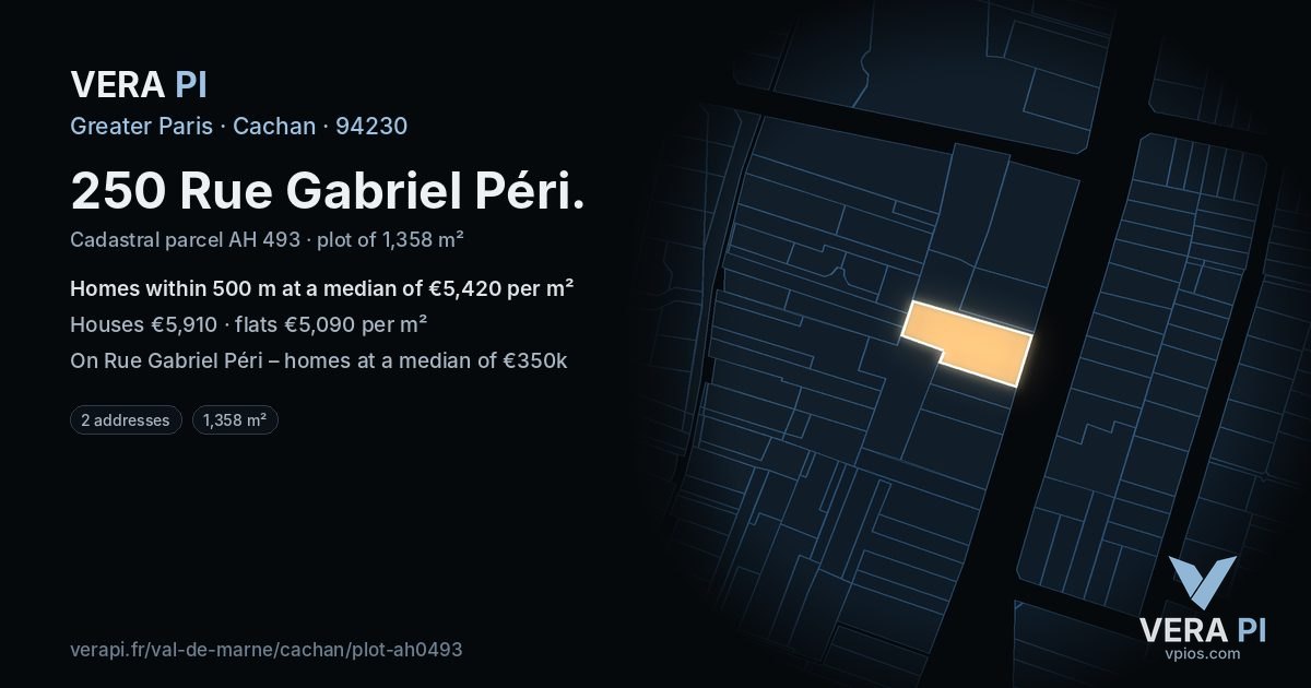 250 Rue Gabriel Péri, Cachan at night – the plot lit, the parcels around coloured by the prices near them
