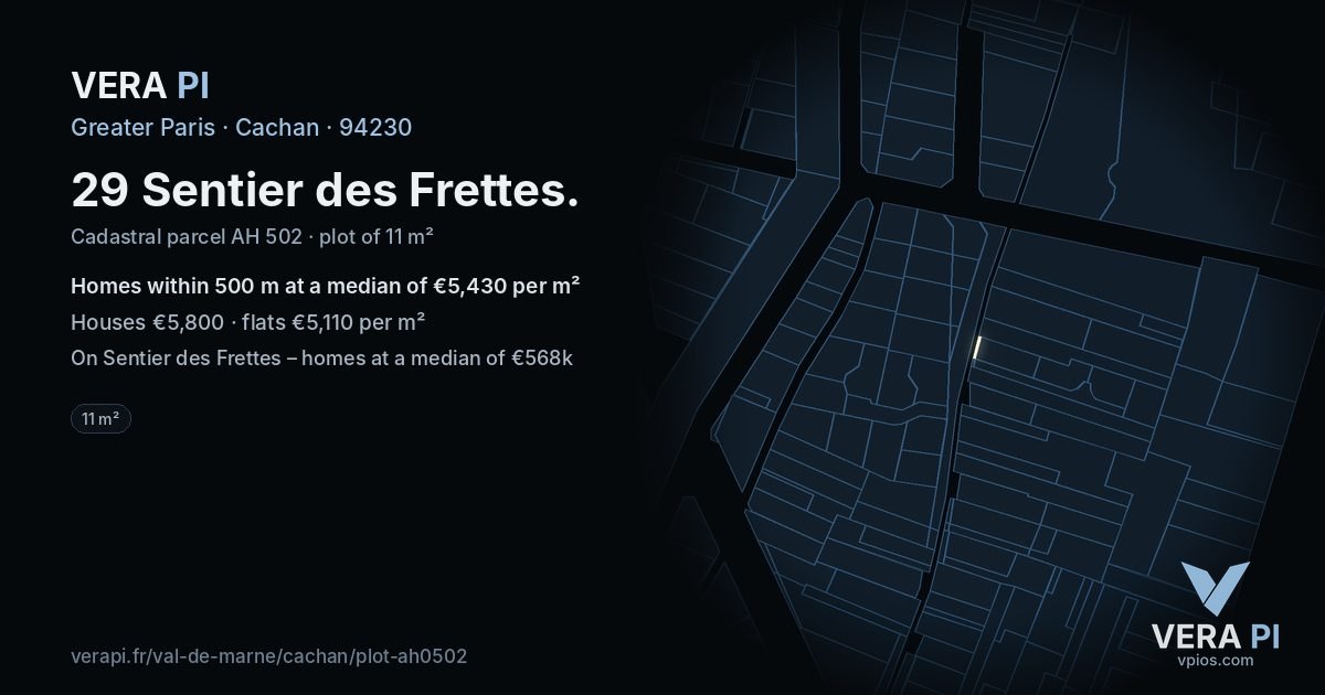 29 Sentier des Frettes, Cachan at night – the plot lit, the parcels around coloured by the prices near them