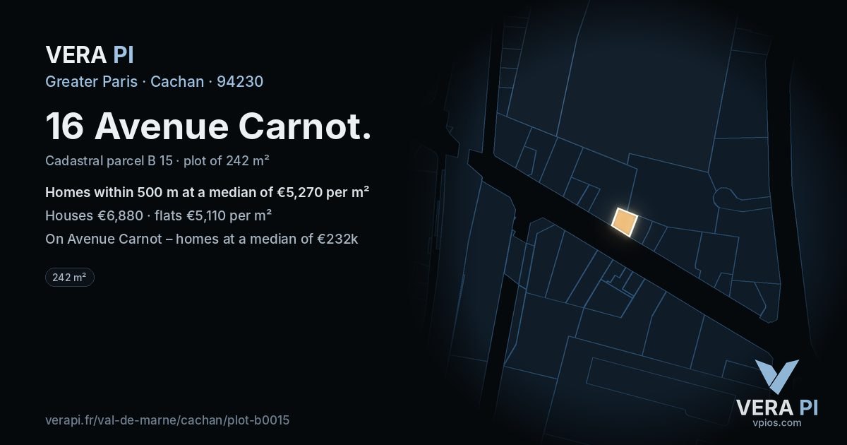 16 Avenue Carnot, Cachan at night – the plot lit, the parcels around coloured by the prices near them