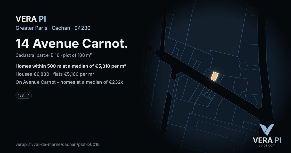 14 Avenue Carnot, Cachan at night – the plot lit, the parcels around coloured by the prices near them