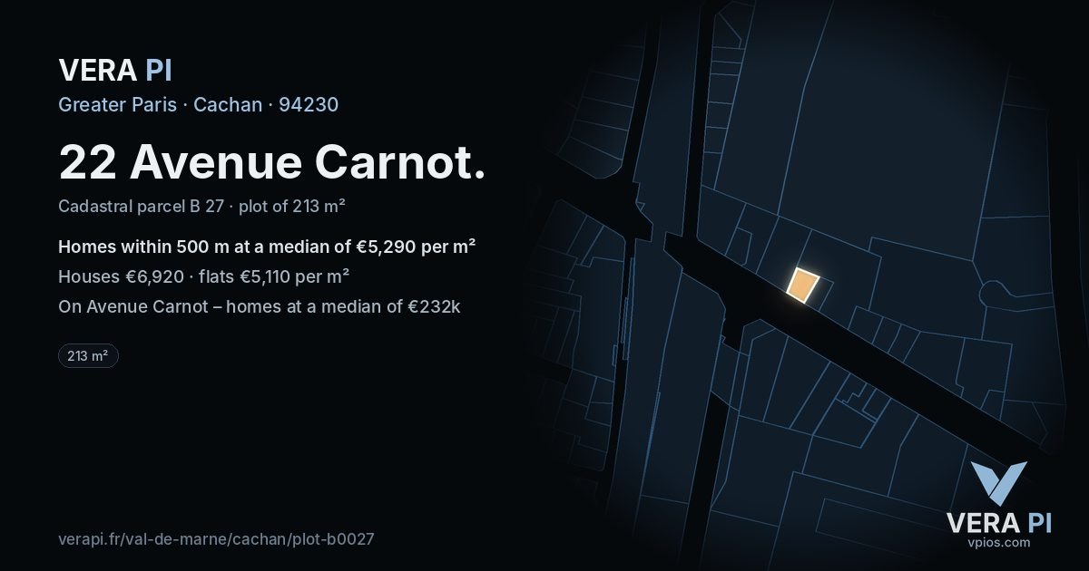 22 Avenue Carnot, Cachan at night – the plot lit, the parcels around coloured by the prices near them