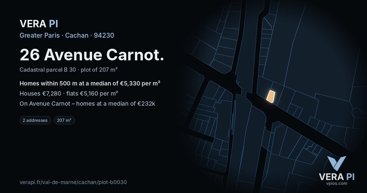26 Avenue Carnot, Cachan at night – the plot lit, the parcels around coloured by the prices near them