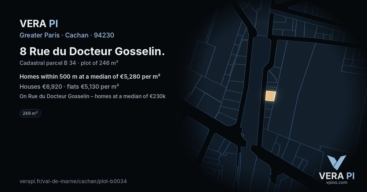 8 Rue du Docteur Gosselin, Cachan at night – the plot lit, the parcels around coloured by the prices near them
