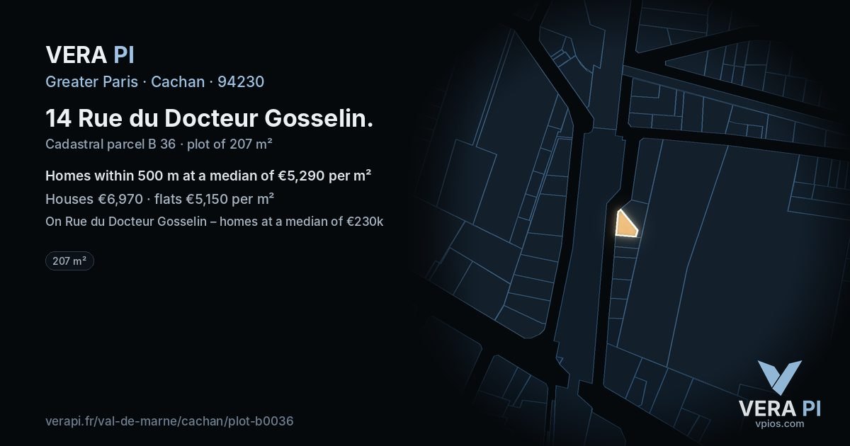 14 Rue du Docteur Gosselin, Cachan at night – the plot lit, the parcels around coloured by the prices near them