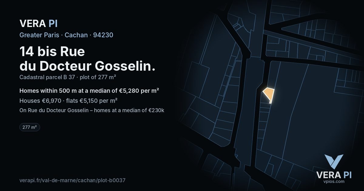 14 bis Rue du Docteur Gosselin, Cachan at night – the plot lit, the parcels around coloured by the prices near them