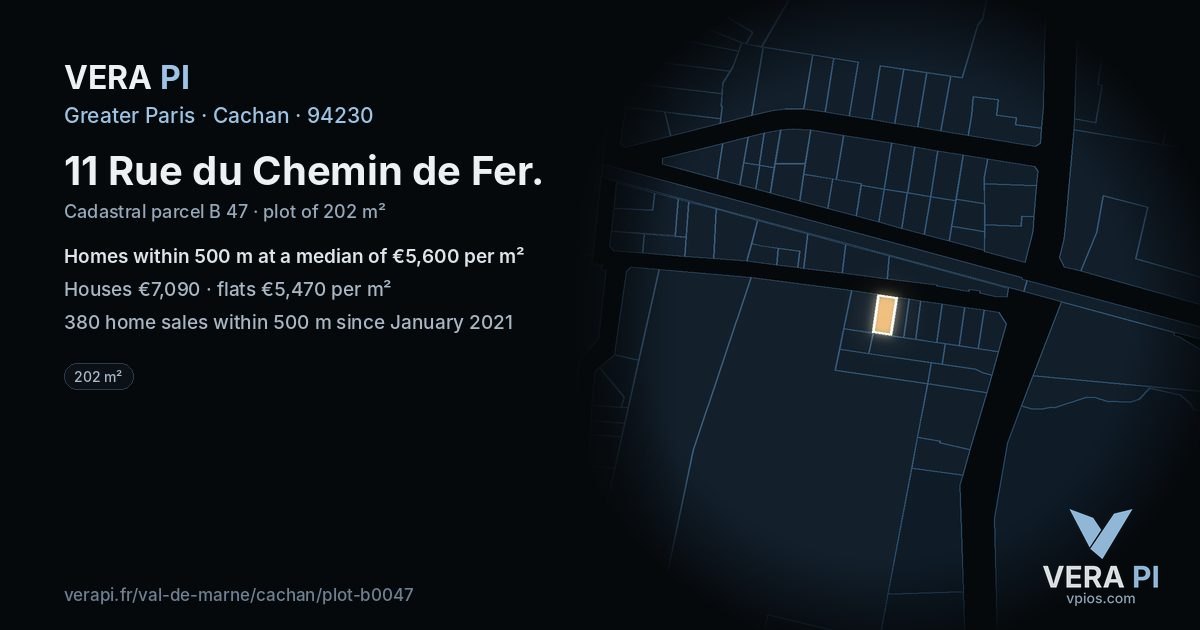 11 Rue du Chemin de Fer, Cachan at night – the plot lit, the parcels around coloured by the prices near them