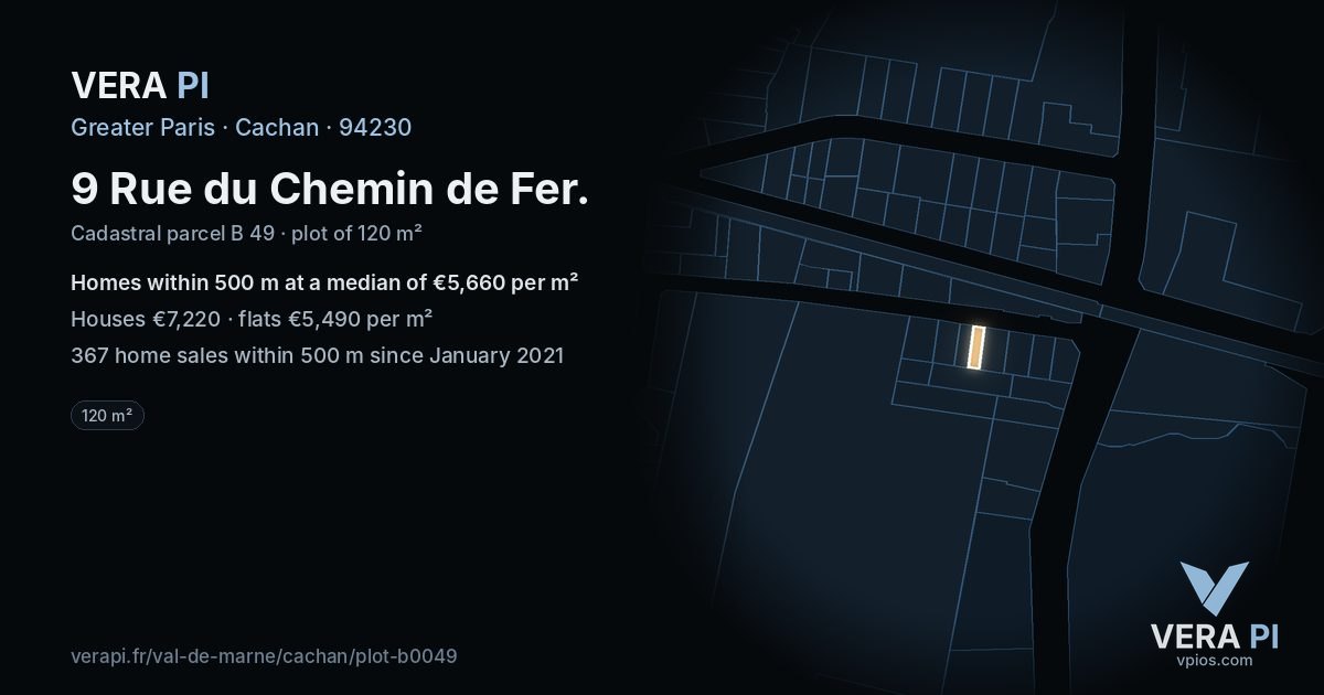 9 Rue du Chemin de Fer, Cachan at night – the plot lit, the parcels around coloured by the prices near them