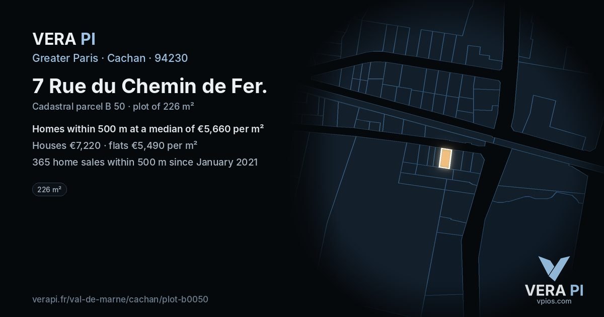 7 Rue du Chemin de Fer, Cachan at night – the plot lit, the parcels around coloured by the prices near them