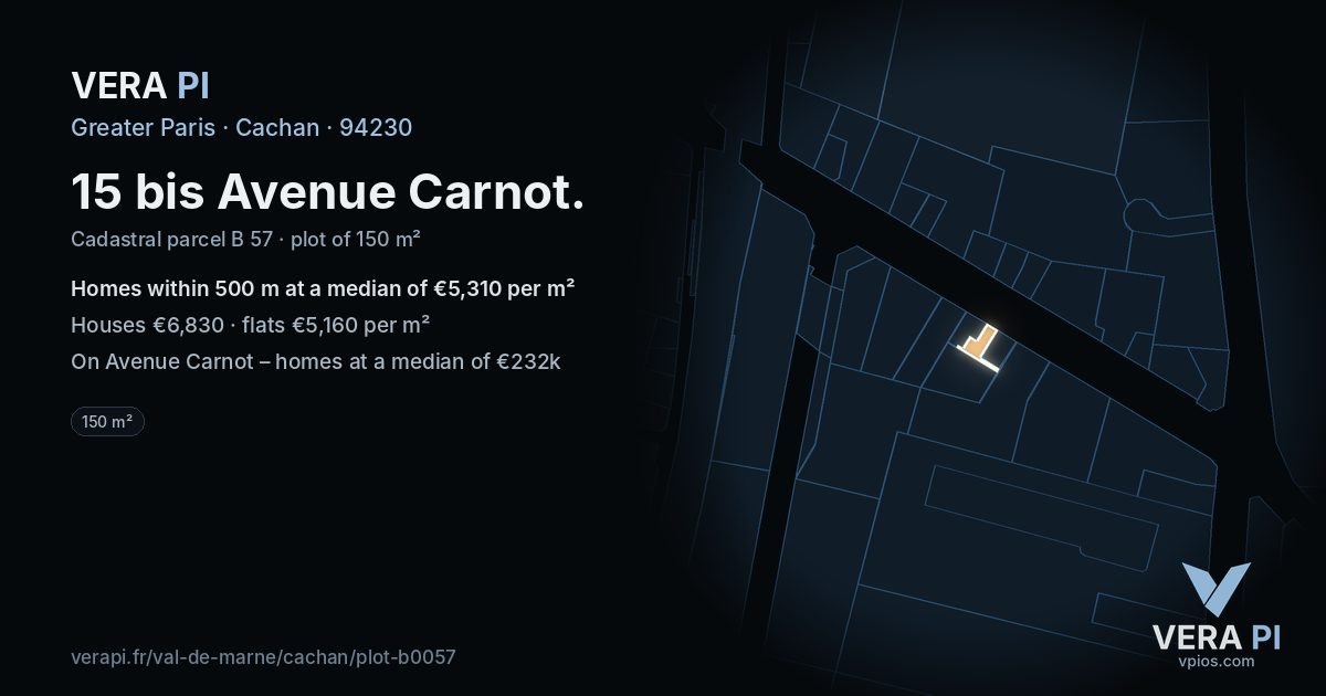 15 bis Avenue Carnot, Cachan at night – the plot lit, the parcels around coloured by the prices near them