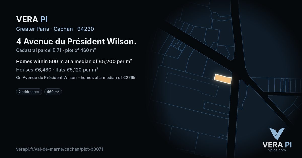 4 Avenue du Président Wilson, Cachan at night – the plot lit, the parcels around coloured by the prices near them