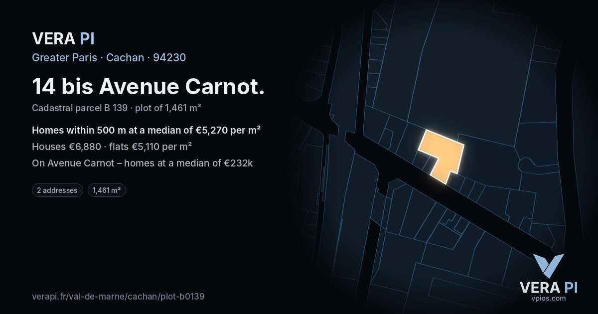 14 bis Avenue Carnot, Cachan at night – the plot lit, the parcels around coloured by the prices near them