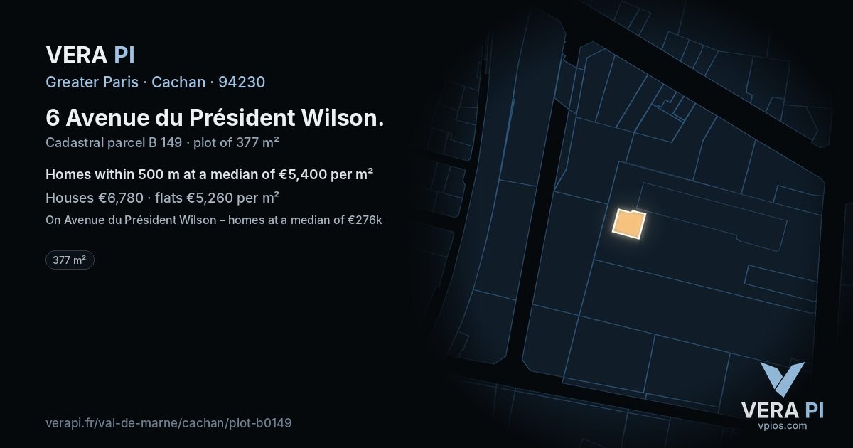 6 Avenue du Président Wilson, Cachan at night – the plot lit, the parcels around coloured by the prices near them