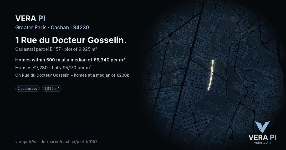1 Rue du Docteur Gosselin, Cachan at night – the plot lit, the parcels around coloured by the prices near them
