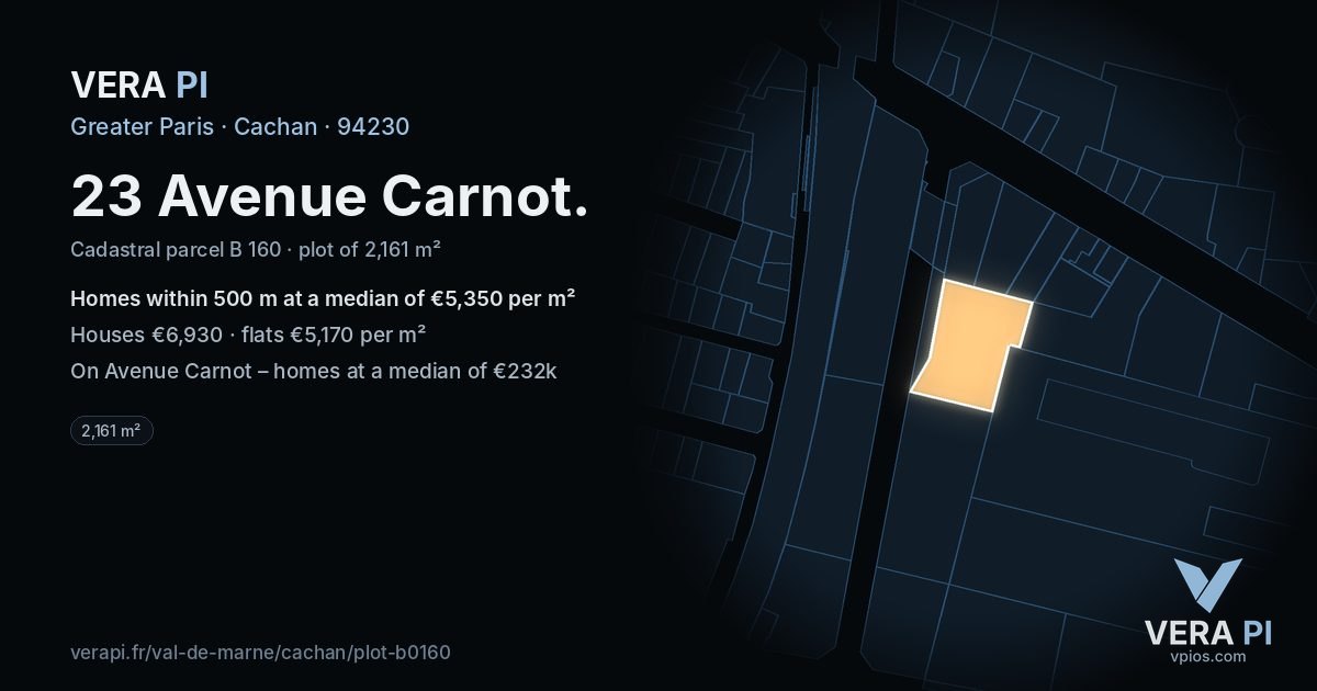 23 Avenue Carnot, Cachan at night – the plot lit, the parcels around coloured by the prices near them