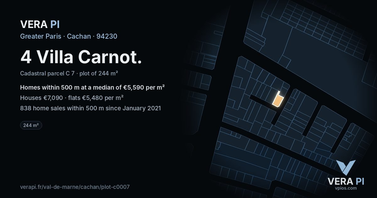 4 Villa Carnot, Cachan at night – the plot lit, the parcels around coloured by the prices near them