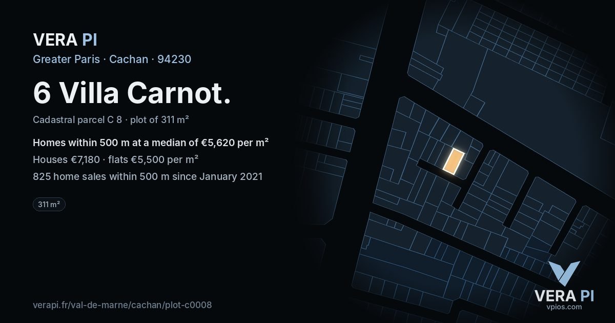 6 Villa Carnot, Cachan at night – the plot lit, the parcels around coloured by the prices near them