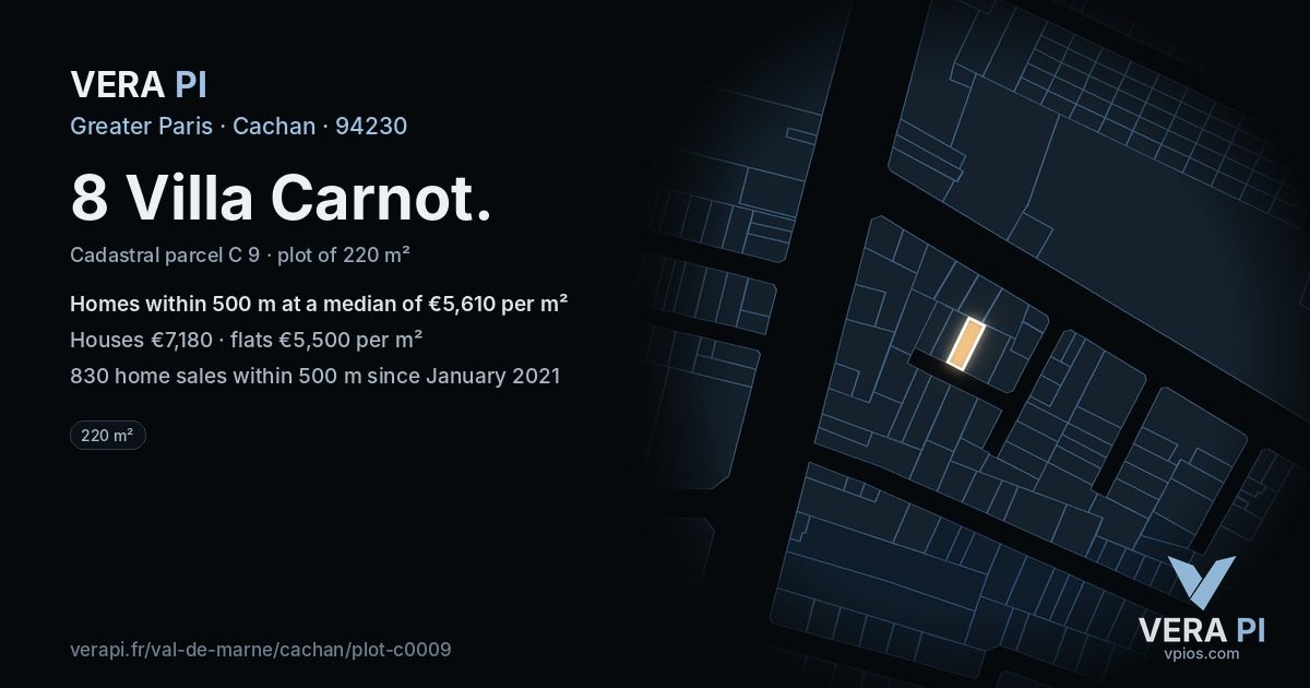 8 Villa Carnot, Cachan at night – the plot lit, the parcels around coloured by the prices near them