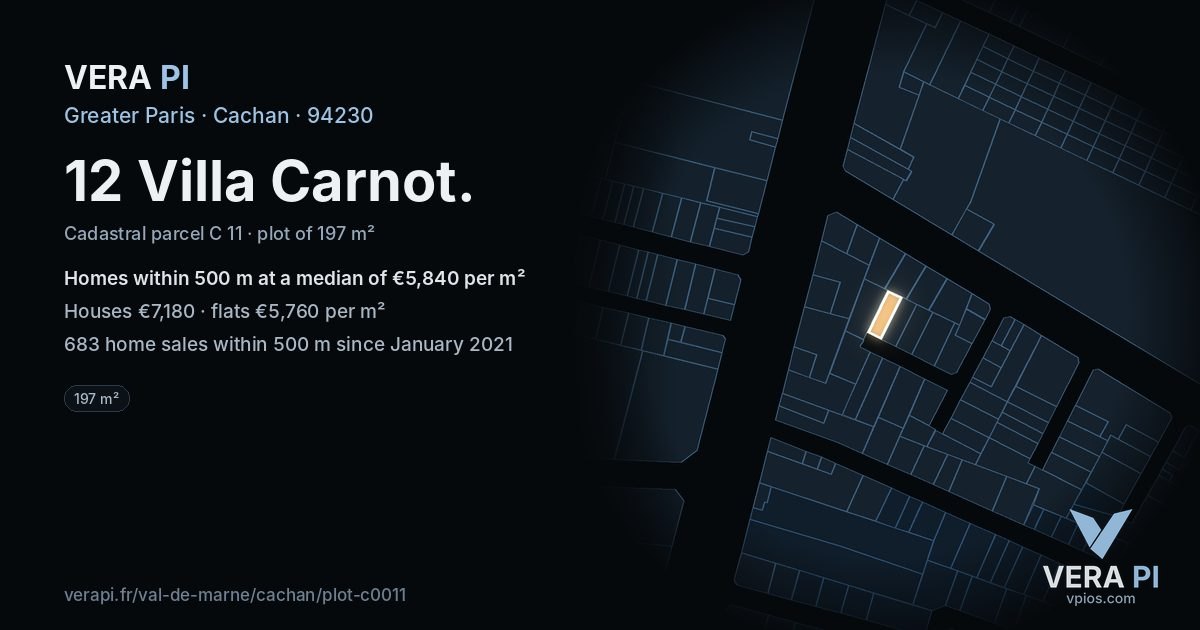 12 Villa Carnot, Cachan at night – the plot lit, the parcels around coloured by the prices near them