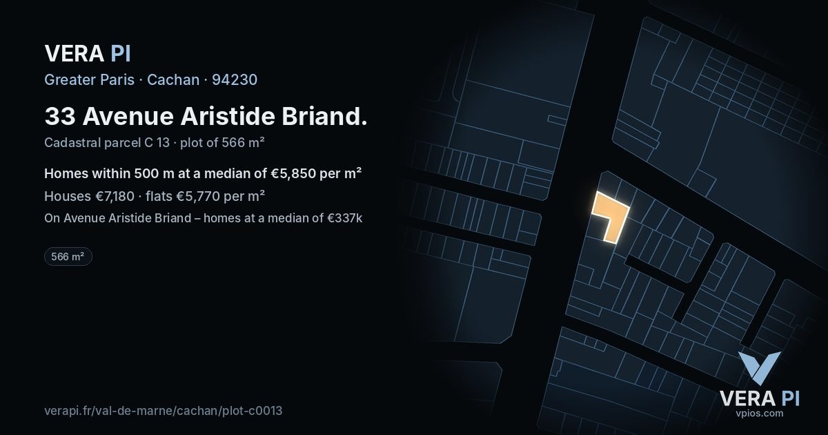 33 Avenue Aristide Briand, Cachan at night – the plot lit, the parcels around coloured by the prices near them