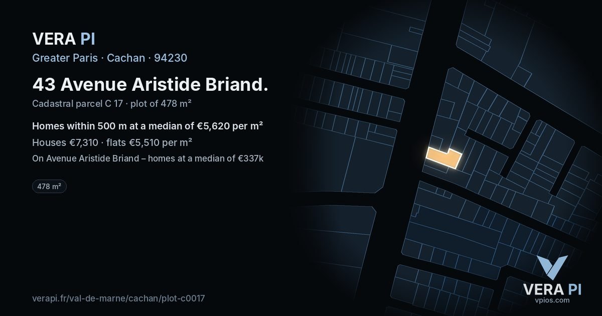 43 Avenue Aristide Briand, Cachan at night – the plot lit, the parcels around coloured by the prices near them