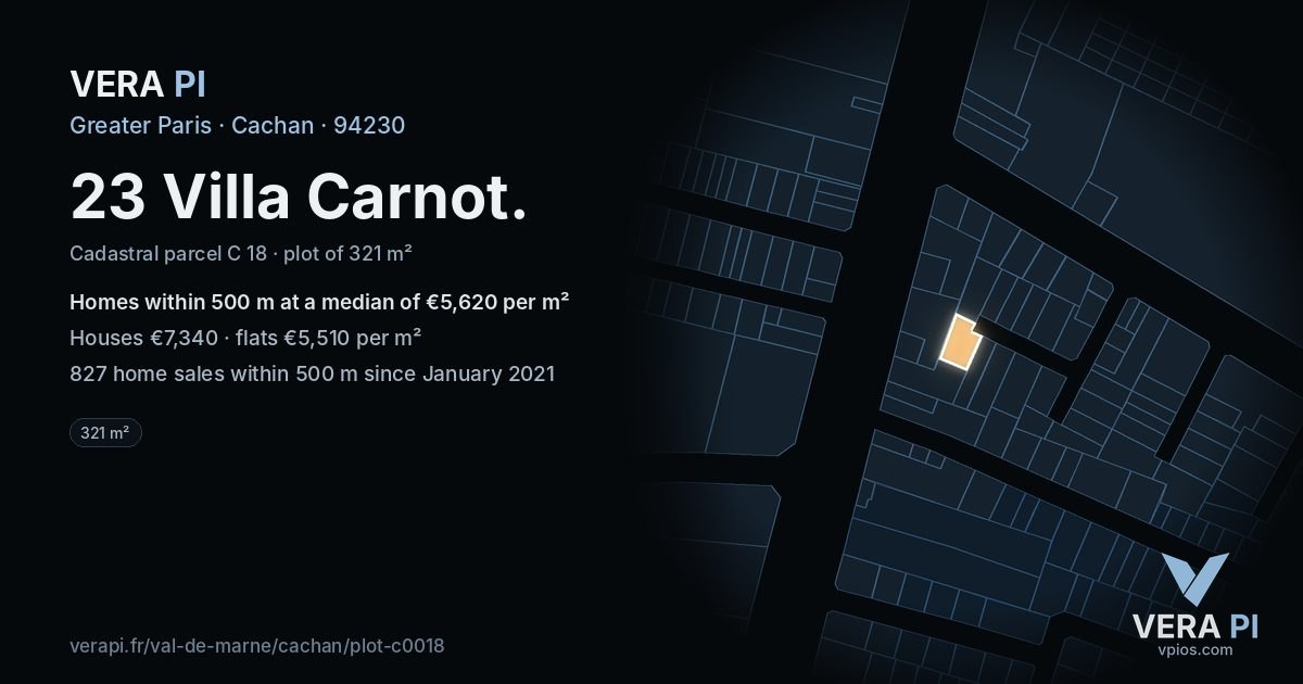 23 Villa Carnot, Cachan at night – the plot lit, the parcels around coloured by the prices near them
