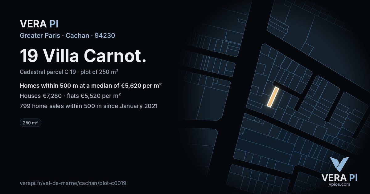 19 Villa Carnot, Cachan at night – the plot lit, the parcels around coloured by the prices near them