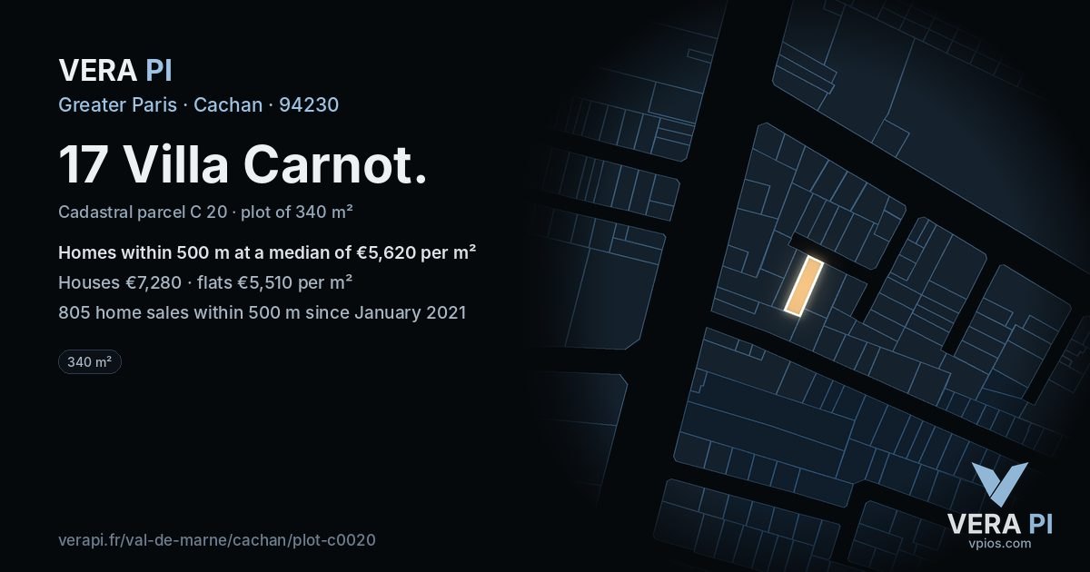 17 Villa Carnot, Cachan at night – the plot lit, the parcels around coloured by the prices near them