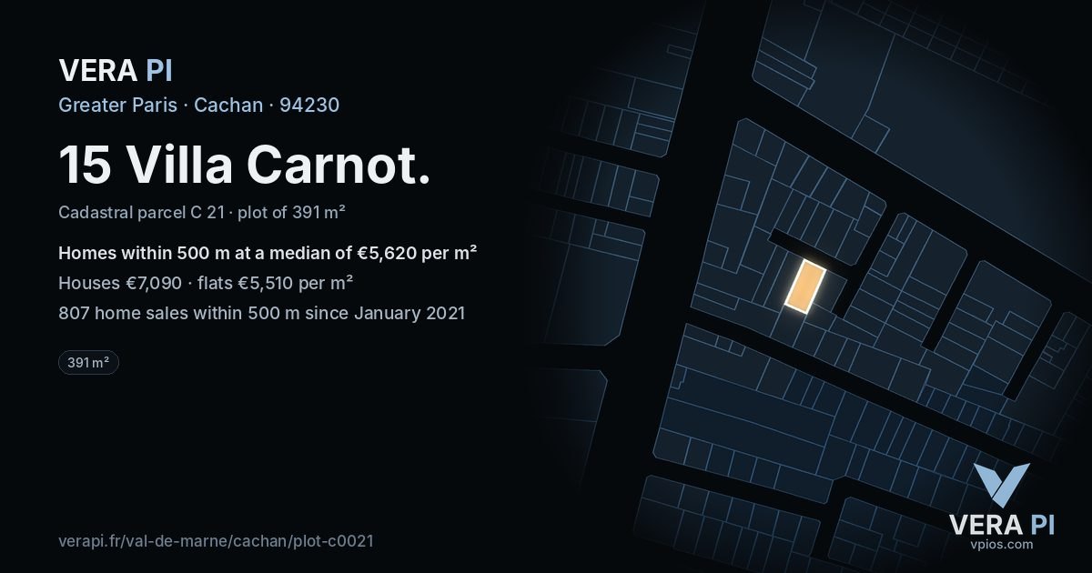 15 Villa Carnot, Cachan at night – the plot lit, the parcels around coloured by the prices near them