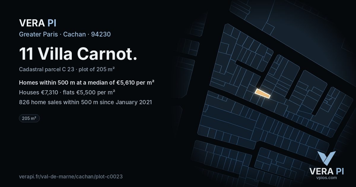 11 Villa Carnot, Cachan at night – the plot lit, the parcels around coloured by the prices near them