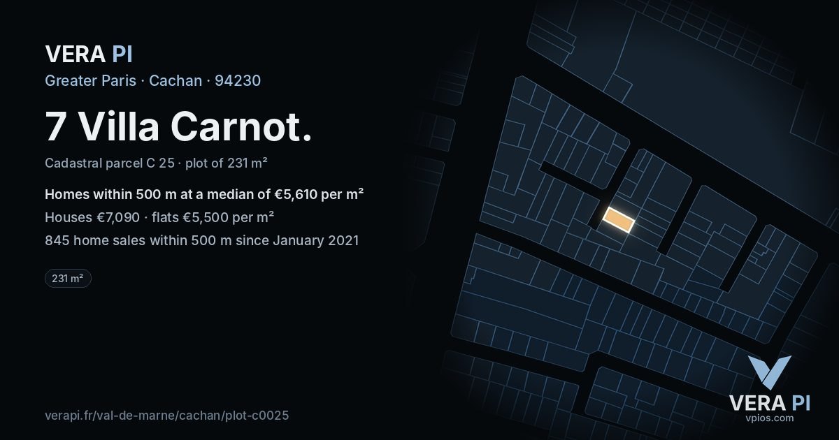 7 Villa Carnot, Cachan at night – the plot lit, the parcels around coloured by the prices near them