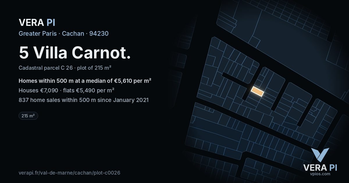5 Villa Carnot, Cachan at night – the plot lit, the parcels around coloured by the prices near them