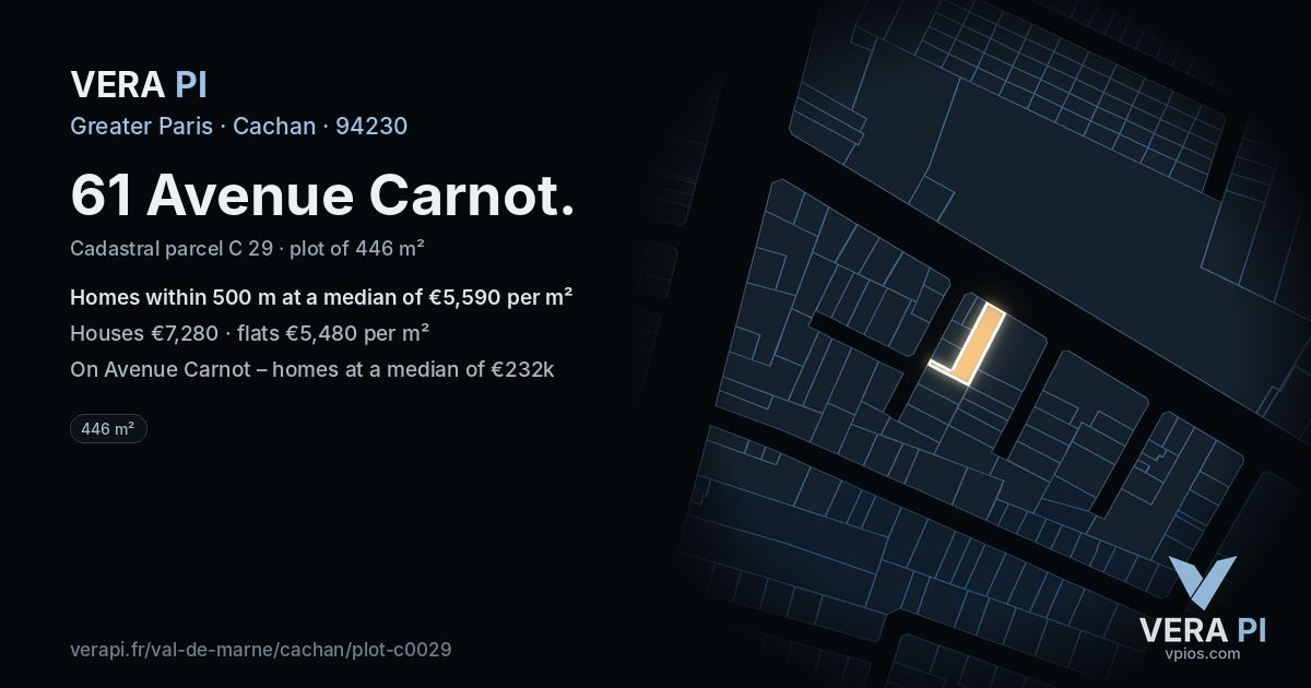 61 Avenue Carnot, Cachan at night – the plot lit, the parcels around coloured by the prices near them